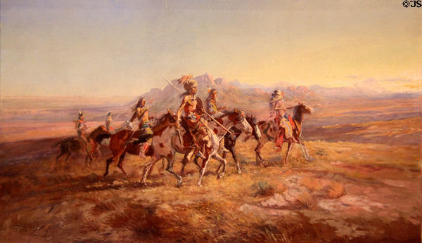 Sun River War Party painting (1903) by Charles M. Russell at Rockwell Museum of Art. Corning, NY.