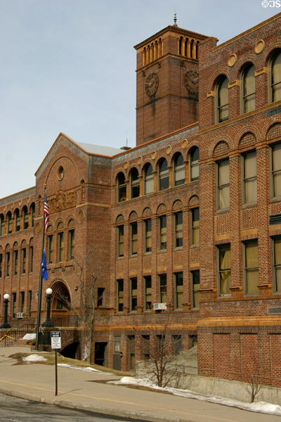 Corning Free Academy school (1922) (11 West Third St.). Corning, NY. Style: Romanesque Revival. Architect: Howard Greenley.