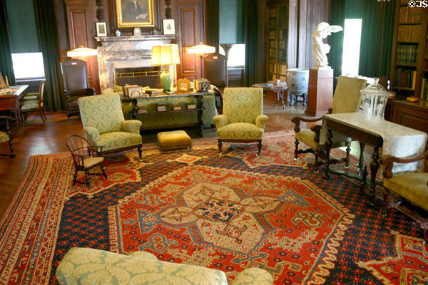 Living room & library of Roosevelt home. Hyde Park, NY.