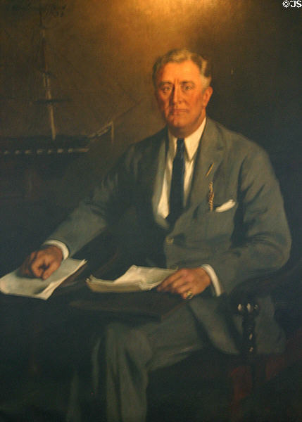 Portrait of younger FDR in Roosevelt home. Hyde Park, NY.