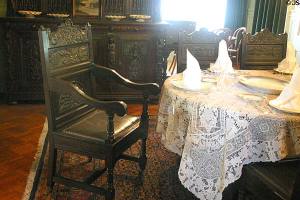 FDR's chair in dining room of Roosevelt home. Hyde Park, NY.