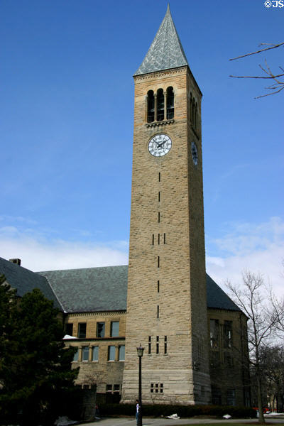 McGraw Tower (1889) on Cornell Campus. Ithaca, NY. Style: Richardsonian Romanesque. Architect: William Henry Miller.