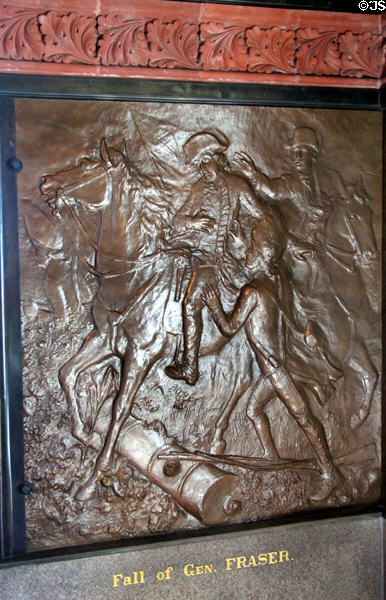 "Fall of Gen. Fraser" bronze relief (1885) by J.C. Markham in Saratoga Monument. Schuylerville, NY.