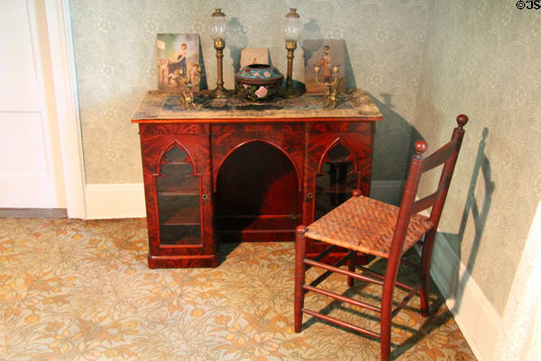 Gothic-style desk in Grant's sick room at Grant Cottage SHS. Wilton, NY.