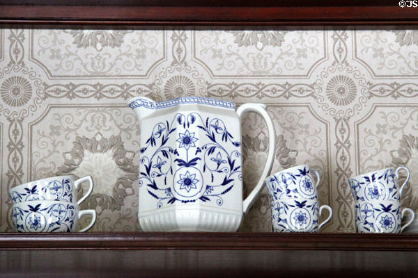 Blue & white porcelain coffee service at Grant Cottage SHS. Wilton, NY.