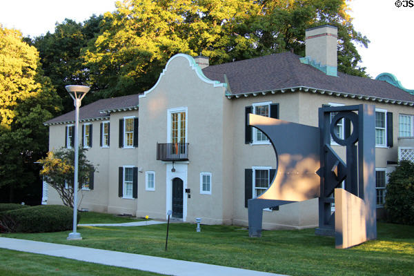 Cunningham house with modern sculpture at Hyde Collection complex. Glens Falls, NY.