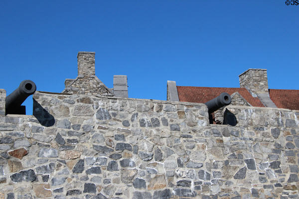 Stone walls & canon of South Barracks at Fort Ticonderoga. Ticonderoga, NY.