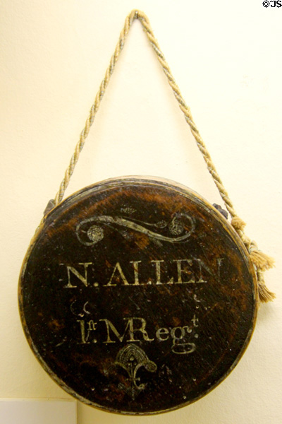 Canteen inscribed Noah Allen (1776-7) at Fort Ticonderoga. Ticonderoga, NY.