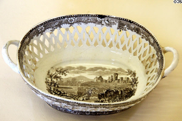 Transfer-printed creamware basket (c1840) from Staffordshire, England at Fort Ticonderoga. Ticonderoga, NY.
