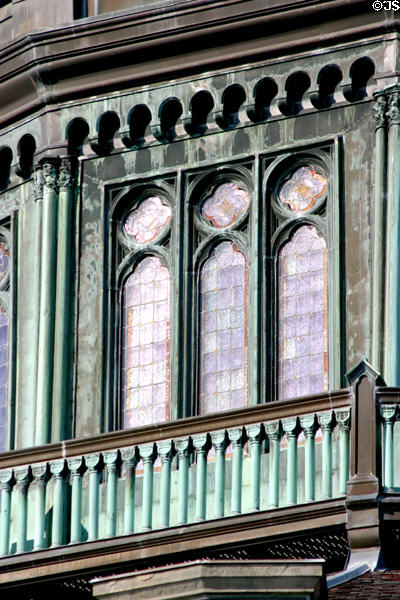Upper story Gothic details of Nott Memorial Library at Union College. Schenectady, NY.