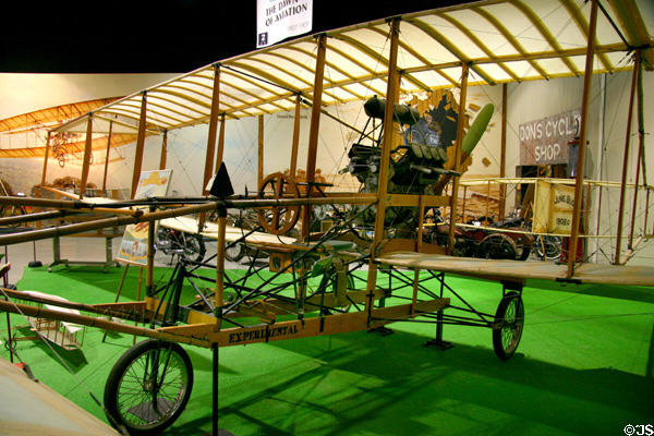 Replica of "June Bug" (1908) by Glenn H. Curtiss, 1st aircraft to fly 1 km, at Curtiss Museum. Hammondsport, NY.