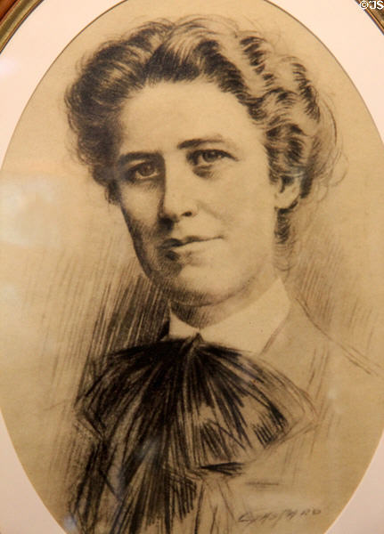 Portrait of Alice Moore Hubbard (1861-1915) second wife (1904) of Elbert Hubbard both died in sinking of RMS Lusitania at Roycroft Campus Powerhouse. East Aurora, NY.