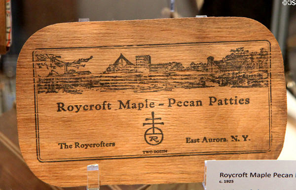 Roycroft Maple-Pecan Patties box lid (c1925) at Roycroft Campus Powerhouse. East Aurora, NY.