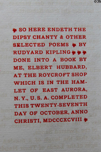 Elbert Hubbard of Roycroft credit page in The Dipsy Chanty by Rudyard Kipling. East Aurora, NY.