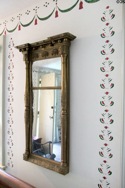 Mirror on stenciled front room wall at Millard Fillmore House. East Aurora, NY.