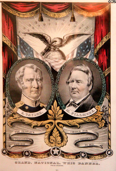 Election poster (1852) for Zachary Taylor & Millard Fillmore of Whig party by N. Currier at Millard Fillmore House. East Aurora, NY.