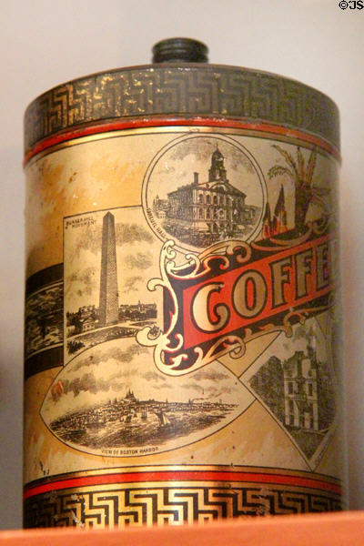 Coffee tin with pictures of Boston landmarks at Millard Fillmore House. East Aurora, NY.