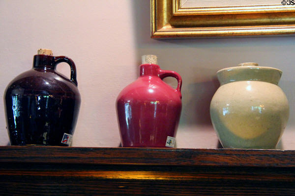 Glazed jugs at Elbert Hubbard Roycroft Museum. East Aurora, NY.