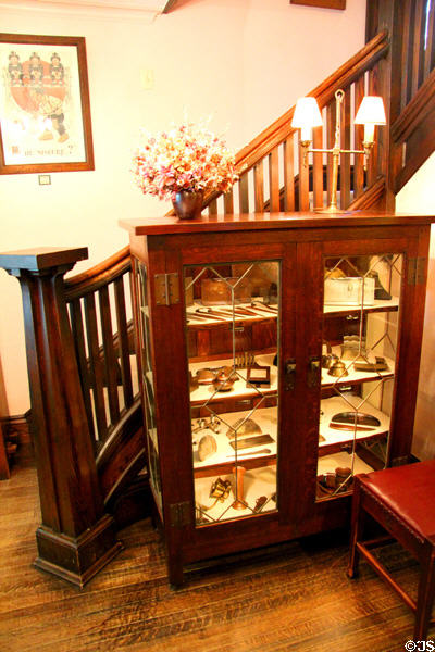 Bookcase in front of staircase at Elbert Hubbard Roycroft Museum. East Aurora, NY.