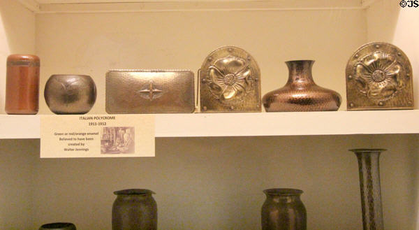 Objects by Roycroft Copper Shop at Elbert Hubbard Roycroft Museum. East Aurora, NY.