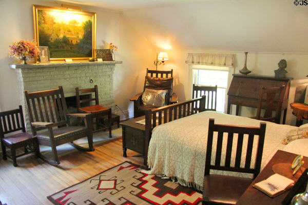Master bedroom with Roycroft Arts & Crafts furniture at Elbert Hubbard Roycroft Museum. East Aurora, NY.