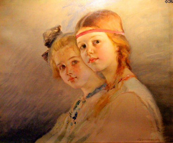 Portrait of Elberta & Lynette Hubbard daughters of Elbert Hubbard II (1914) by Sandor Landeau at Elbert Hubbard Roycroft Museum. East Aurora, NY.
