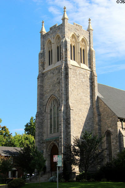 Baker Memorial Methodist Church (1928) (345 Main St.). East Aurora, NY. Style: Gothic Revival. Architect: Charles W. Bolton & Son. On National Register.