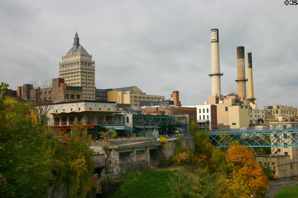 High Falls industrial buildings with Kodak Tower. Rochester, NY.
