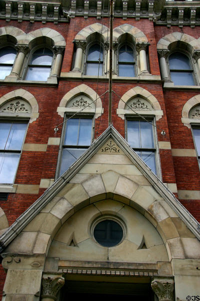 Victorian Gothic facade of Pioneer School (1873). Rochester, NY.