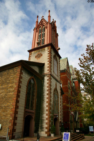St Luke & St. Simon Cyrene Episcopal Church (1824) (17 S. Fitzhugh St.). Rochester, NY. Style: Gothic Revival. Architect: Josiah Brady. On National Register.