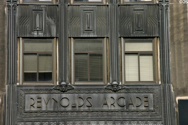Art Deco facade details of Reynolds Arcade (1932) (16 E Main St.). Rochester, NY.