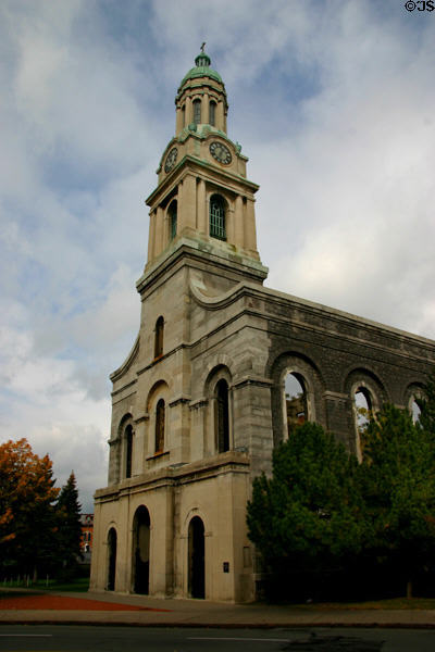 St Joseph's Church (1846 + clock tower 1909) (108 Franklin St.). Rochester, NY. Architect: Jones & Nevins; then Joseph Oberlies. On National Register.