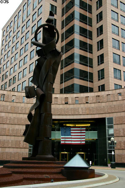 Genesee Passage steel sculpture (1996) by Albert Paley at Legacy (former Bausch & Lomb) Tower. Rochester, NY.