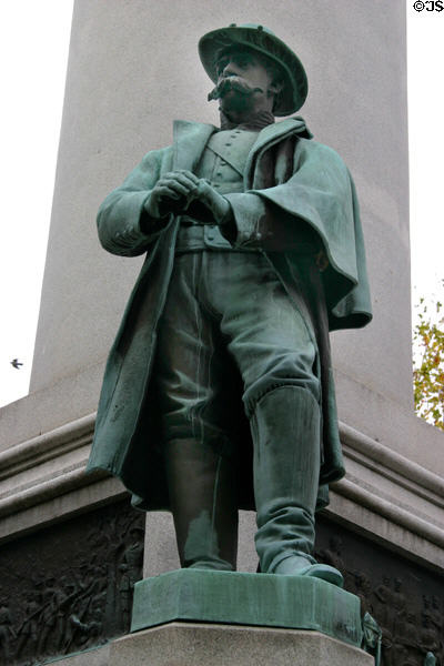 Officer in great coat bronze sculpture (1892) by Leonard W. Volk at Soldiers' & Sailors' Civil War Monument. Rochester, NY.