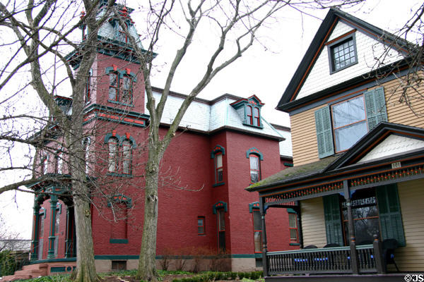 Italianate style heritage house (1866) (97 Adams St.) & Eastlake Queen Anne house (1888) (101 Adams St.). Rochester, NY.