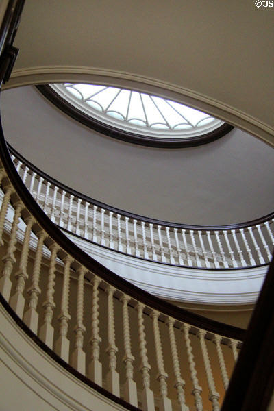View to skylight from freestanding front staircase at Eastman House. Rochester, NY.