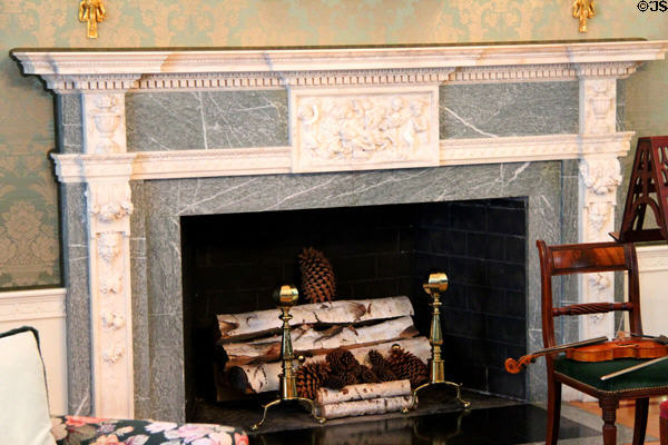 Carved marble fireplace in East Room at Eastman House. Rochester, NY.