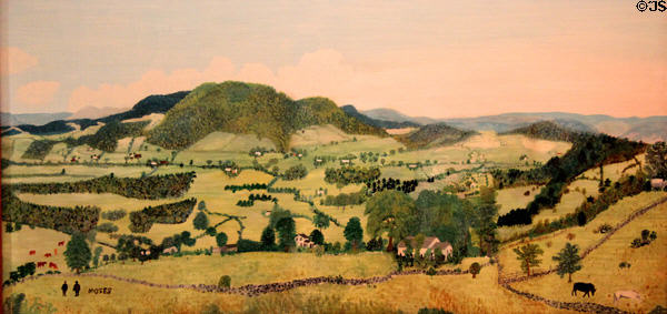 My Hills at Home painting (1941) by Grandma Moses at Memorial Art Gallery. Rochester, NY.
