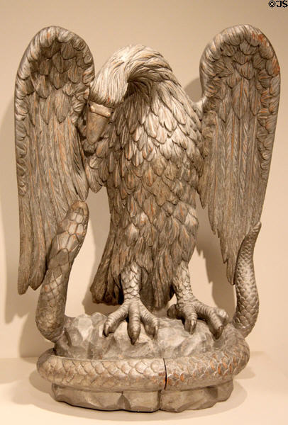 American wooden carved eagle & snake (c1790) at Memorial Art Gallery. Rochester, NY.