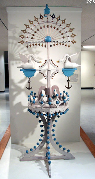 Fanciful wood sculpture with crested swans (c1910) by John Scholl at Memorial Art Gallery. Rochester, NY.