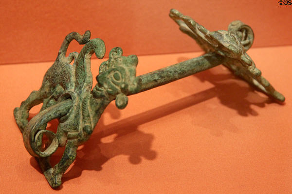 Iranian bronze horse bit in form of winged sphinxes (1100-700 BCE) at Memorial Art Gallery. Rochester, NY.