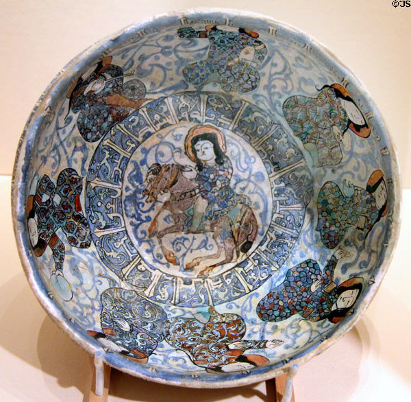 Persian ceramic bowl with horseman (1160-99 CE) at Memorial Art Gallery. Rochester, NY.