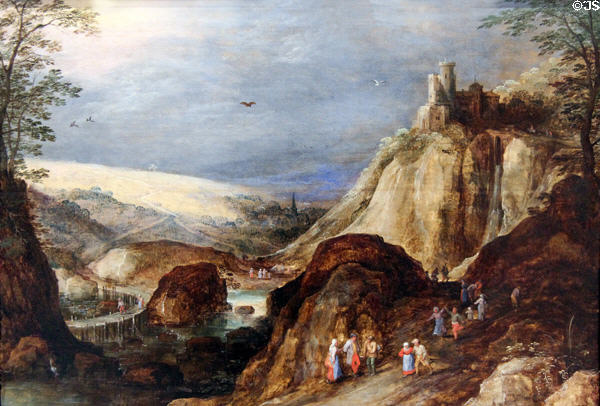 Landscape with Figures painting (after 1620) by Joos de Momper at Memorial Art Gallery. Rochester, NY.