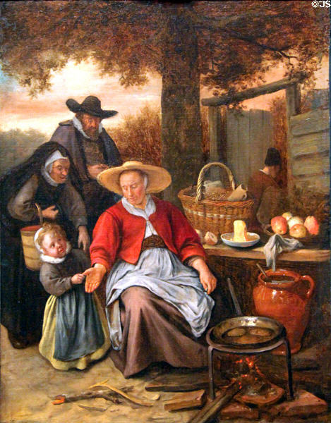Pancake Woman painting (c1661-9) by Jan Steen at Memorial Art Gallery. Rochester, NY.