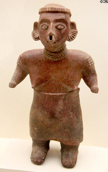 Nayarit culture earthenware standing female figure (200 BCE-600 CE) from West Coast Mexico at Memorial Art Gallery. Rochester, NY.