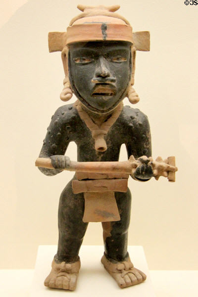 Clay warrior figure (c300-900 CE) from Las Remojadas, Veracruz, Mexico at Memorial Art Gallery. Rochester, NY.