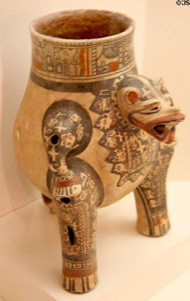 Nicoya-Guanacaste culture ceramic jar in form of Jaguar (c1000-1350 CE) from Costa Rica at Memorial Art Gallery. Rochester, NY.