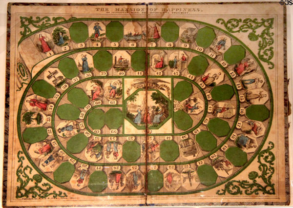 The Mansion of Happiness (1800) by George Fox, a board game inspired by Christian morality at The Strong National Museum of Play. Rochester, NY.