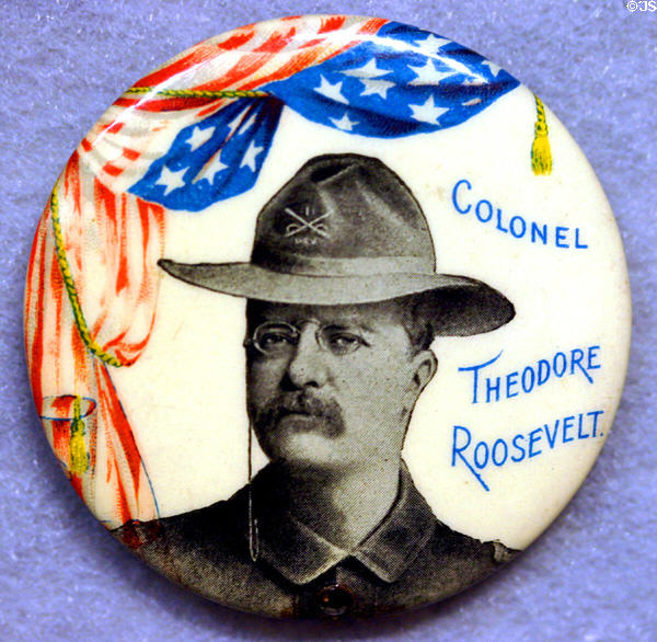 Colonel Theodore Roosevelt campaign button at The Strong National Museum of Play. Rochester, NY.