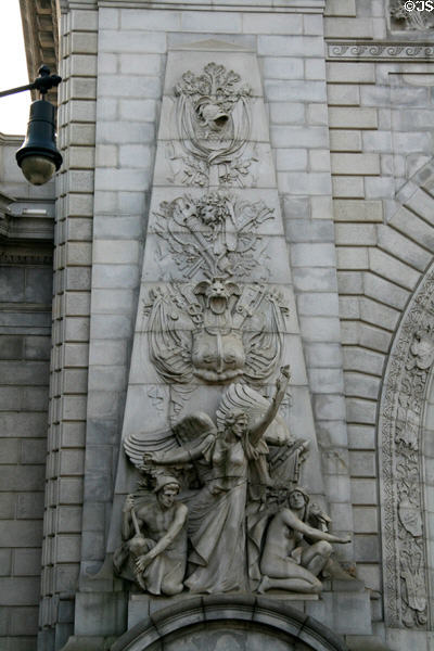 Spirit of Industry (1914) relief by Carl A. Heber on Manhattan Bridge Arch. New York, NY.